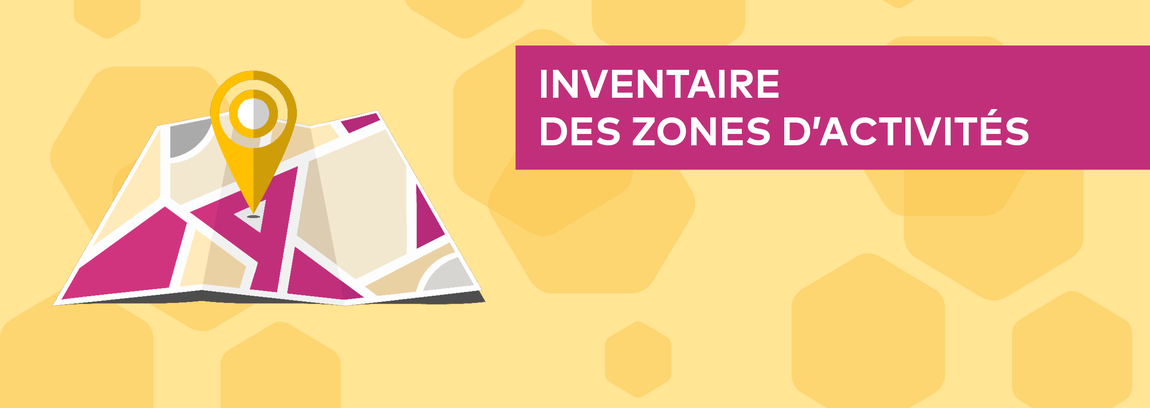 Bandeau visuel avec carte et texte "Inventaire des zones d'activités"